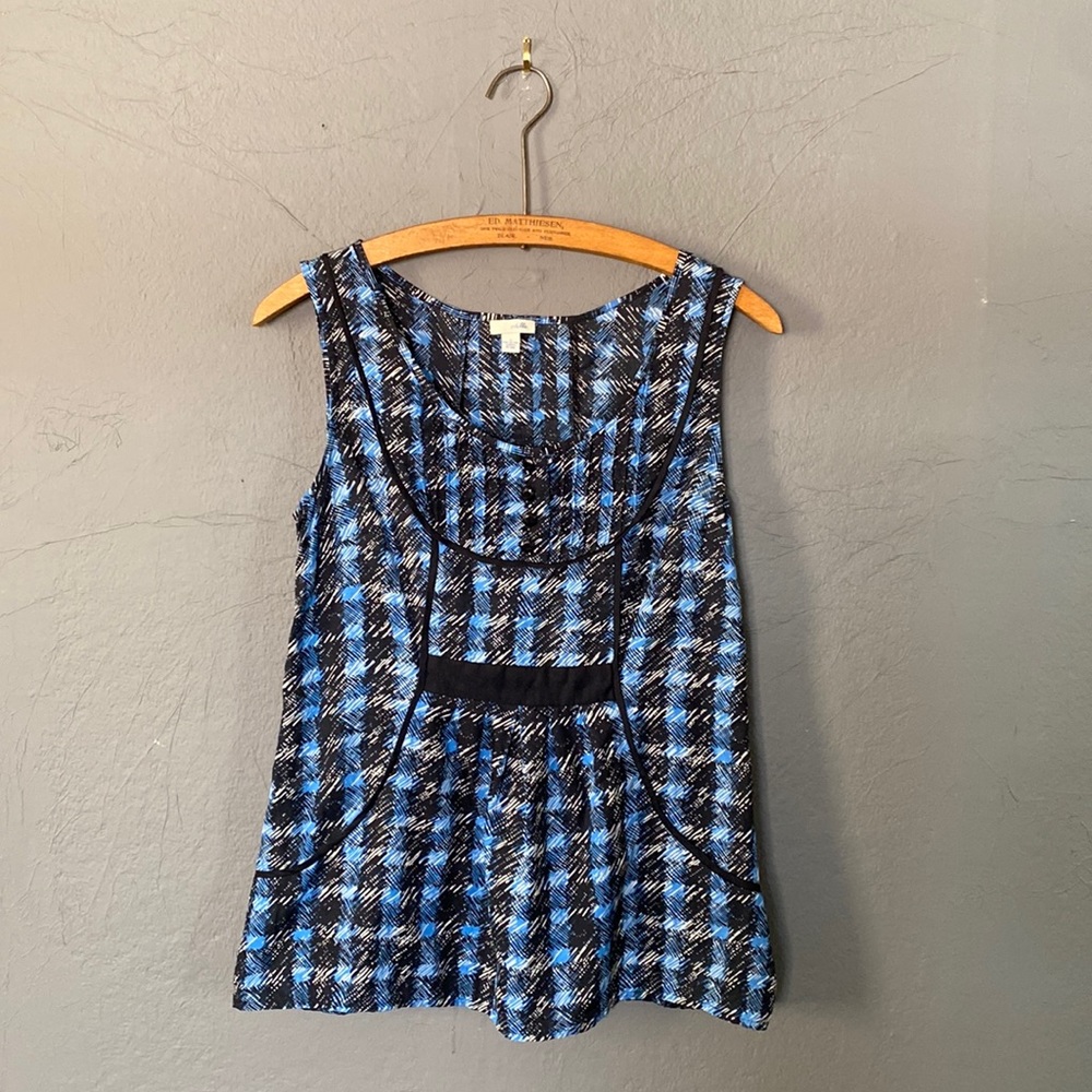 Odille Anthropologie Silk Cotton Houndstooth Tank Sleeveless Shirt Office